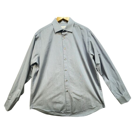 Calvin Klein & Co. Mens Dress Shirt Size L Blue Striped Long-Sleeve Workwear - Picture 1 of 12